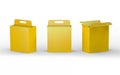 Yellow cardboard paper box packaging with handle, clipping path Royalty Free Stock Photo
