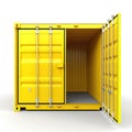Yellow cargo Container, open door, white background Royalty Free Stock Photo