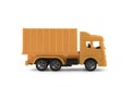 Yellow cargo delivery truck miniature isolated on white background