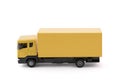 Yellow cargo delivery truck miniature isolated on white background