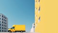 Yellow Cargo minibus van with blank side mock up on city streets, AI generated