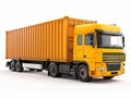 Yellow cargo truck with container on white background