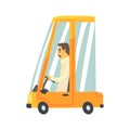 Yellow cartoon car with driver vector Illustration Royalty Free Stock Photo