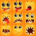 Yellow cartoon emoji characters square icons set in various emotions