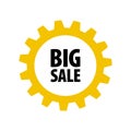 Yellow cartoon gear with words `Big Sale`