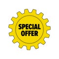 Yellow cartoon gear with words `Special Offer`