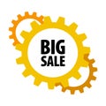 Yellow cartoon gears with words `Big Sale`