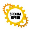 Yellow cartoon gears with words `Special Offer`