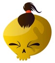 Yellow cartoon skull with brown hair vector illustartion