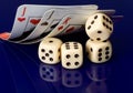 Yellow casino dice with cards Royalty Free Stock Photo