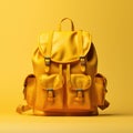 Yellow Casual Backpack Isolated on yellow Background. Travel Daypack with Zippered Compartment. Satchel Rucksack. Canvas Royalty Free Stock Photo