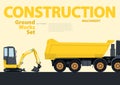 Yellow catalog set of ground works vehicles. Construction machines equipment. Royalty Free Stock Photo