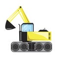 A shovel excavator with bucket isolated on a white background for design, a flat single vector stock illustration with yellow Royalty Free Stock Photo