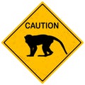 Yellow caution sign with monkey Royalty Free Stock Photo