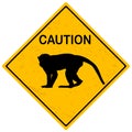 Yellow caution sign with monkey Royalty Free Stock Photo