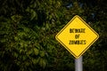 Halloween, space for copy, beware of zombies, beware, zombies, watch out, sign, neighborhood, holiday, dark, funny, road sign, Royalty Free Stock Photo