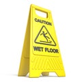 Yellow caution slippery wet floor sign 3D Royalty Free Stock Photo