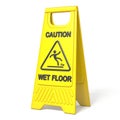 Yellow caution slippery wet floor sign 3D Royalty Free Stock Photo