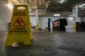 Yellow caution wet floor cleaning in progress warning sign