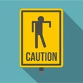 Yellow caution zombie sign icon, flat style Royalty Free Stock Photo