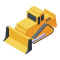 Yellow cawler bulldozer icon, isometric style