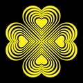 Yellow Celtic heart knot - stylized symbol. Made of hearts. Four leaf clover.