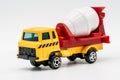 Yellow Cement Mixer Truck Toy Isolated On White