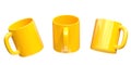 Yellow ceramic cups or empty mugs for coffee, drink or tea on White Background