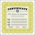 Yellow Certificate diploma or award template.  Nice design.  With great quality guilloche pattern.  Customizable, Easy to edit and Royalty Free Stock Photo