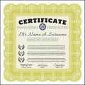 Yellow Certificate diploma or award template. Nice design. With great quality guilloche pattern. Customizable, Easy to edit and