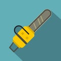 Yellow chainsaw icon, flat style