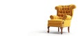 Yellow chair and ottoman on white hardwood flooring