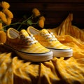 Yellow Checkered Vans Slippers With Linen Stripes