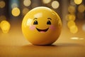 Yellow cheerful emoticon, imoji on background lights.