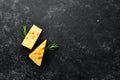 Yellow cheese with holes. Dairy products. Royalty Free Stock Photo