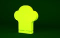 Yellow Chef hat icon isolated on green background. Cooking symbol. Cooks hat. Minimalism concept. 3d illustration 3D