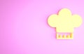 Yellow Chef hat icon isolated on pink background. Cooking symbol. Cooks hat. Minimalism concept. 3d illustration 3D