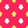 Yellow Chef hat icon isolated seamless pattern on red background. Cooking symbol. Cooks hat. Vector