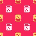 Yellow Chemistry book icon isolated seamless pattern on red background. Vector Royalty Free Stock Photo