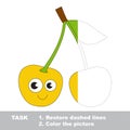 Yellow cherry to be colored. Vector trace game. Royalty Free Stock Photo