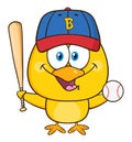 Yellow Chick Cartoon Character Holding A Baseball And Bat