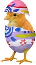 Yellow chick coming from a broken colourful painted Easter egg isolated on white transparent background PNG