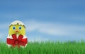 Yellow chicken in a easter egg. 3d render
