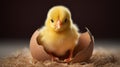 Yellow chicken hatching from egg. Generative AI Royalty Free Stock Photo