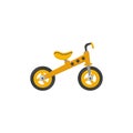 Yellow children`s balance bike isolated on white background image Royalty Free Stock Photo