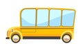 Yellow childrens Bus. Cartoon comic funny style. Side view. Beautiful Automobile. Auto in flat design. Object is