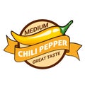 Yellow chili pepper pod, badge or logo design. Medium hotness or spiciness level Royalty Free Stock Photo