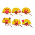 Yellow chinese fan cartoon character with love cute emoticon