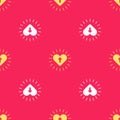 Yellow Christian cross and heart icon isolated seamless pattern on red background. Happy Easter. Vector Illustration Royalty Free Stock Photo