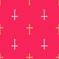 Yellow Christian cross icon isolated seamless pattern on red background. Church cross. Vector Illustration Royalty Free Stock Photo